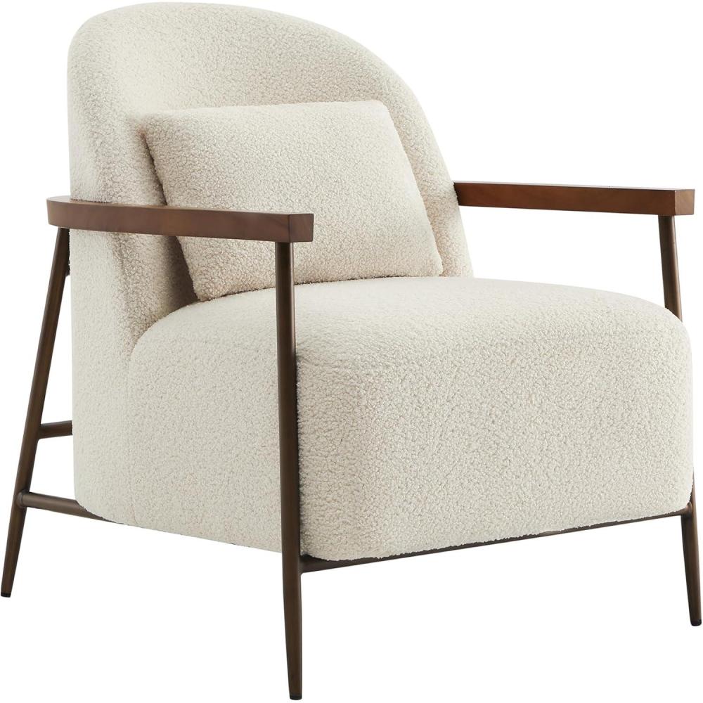 image:imageCHITA Accent Chair for Living Room Set of 2 FSC Certified Modern Upholstered Faux Sherpa Fabric Armchair with Metal Frame and Wooden Armrests CamelIvory