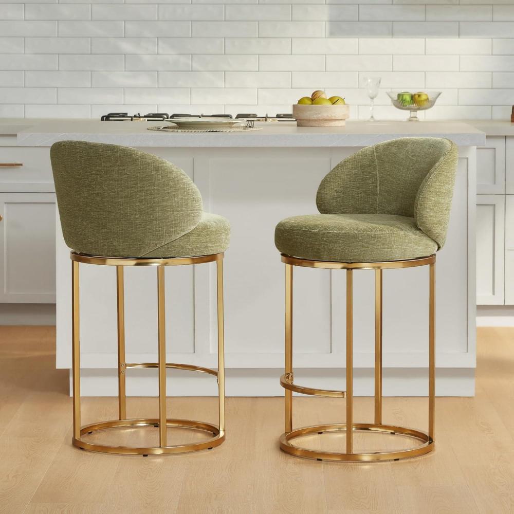 image:imageCHITA Counter Height Bar Stools Set of 2 Swivel Upholstered Barstools with Back Sturdy Metal Base 268 Seat Height SandGreenGold