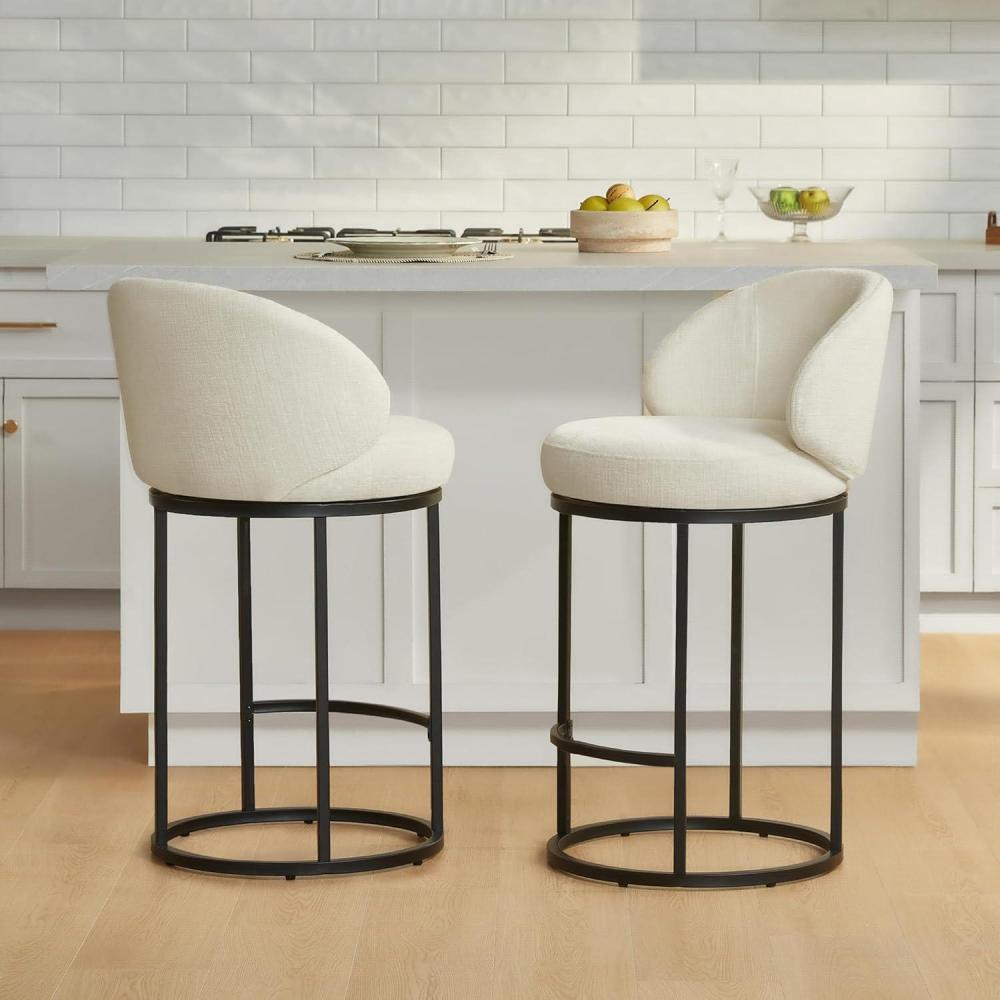 image:imageCHITA Counter Height Bar Stools Set of 2 Swivel Upholstered Barstools with Back Sturdy Metal Base 268 Seat Height SandIvoryBlack