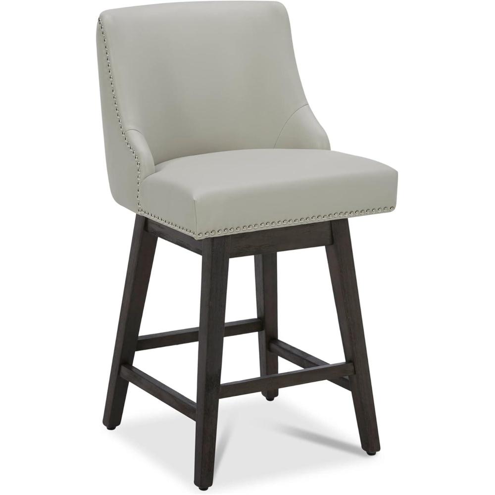 image:imageCHITA Counter Height Swivel Bar Stools Set of 2 FSC Certified Upholstered Counter Stools Modern Swivel Barstools with Wood Legs for Kitchen Island 26 Seat Height Fabric in LinenCream Grey