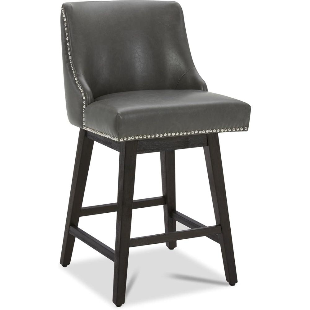 image:imageCHITA Counter Height Swivel Bar Stools Set of 2 FSC Certified Upholstered Counter Stools Modern Swivel Barstools with Wood Legs for Kitchen Island 26 Seat Height Fabric in LinenRetro Grey