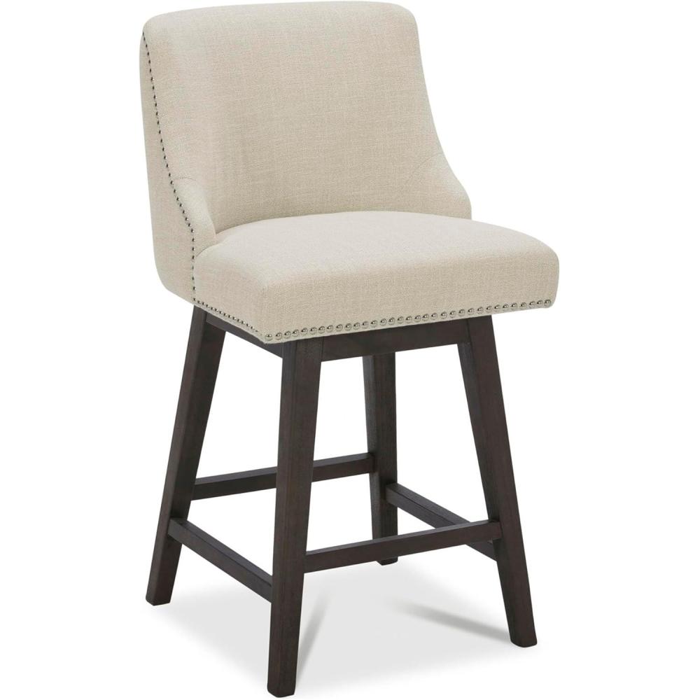 image:imageCHITA Counter Height Swivel Bar Stools Set of 2 FSC Certified Upholstered Counter Stools Modern Swivel Barstools with Wood Legs for Kitchen Island 26 Seat Height Fabric in LinenLinen