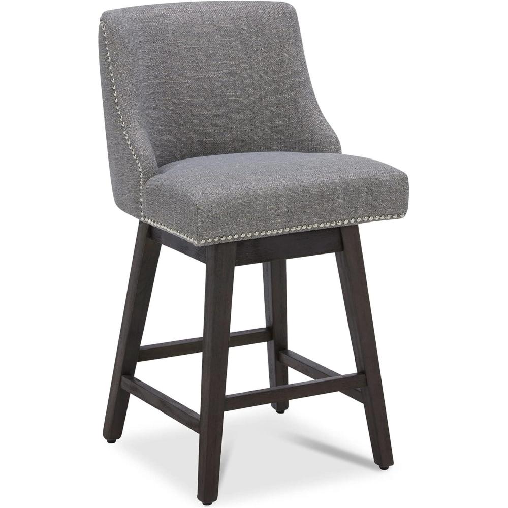 image:imageCHITA Counter Height Swivel Bar Stools Set of 2 FSC Certified Upholstered Counter Stools Modern Swivel Barstools with Wood Legs for Kitchen Island 26 Seat Height Fabric in LinenFog