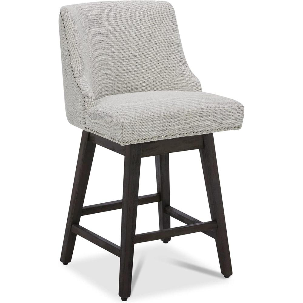 image:imageCHITA Counter Height Swivel Bar Stools Set of 2 FSC Certified Upholstered Counter Stools Modern Swivel Barstools with Wood Legs for Kitchen Island 26 Seat Height Fabric in LinenIvory