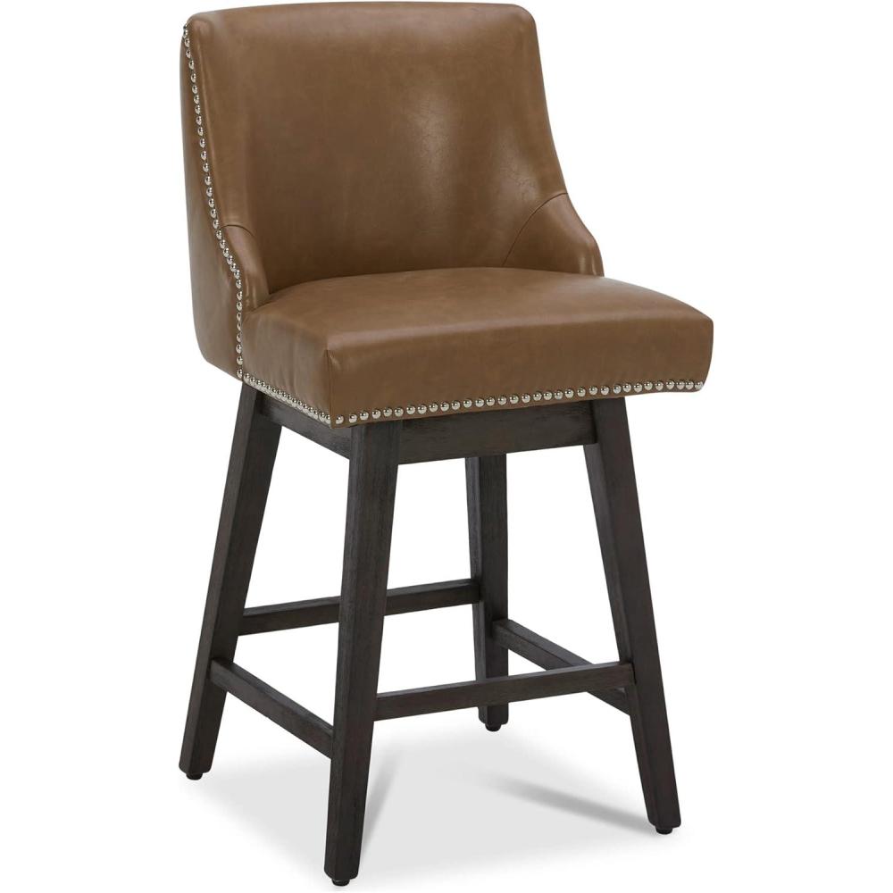 image:imageCHITA Counter Height Swivel Bar Stools Set of 2 FSC Certified Upholstered Counter Stools Modern Swivel Barstools with Wood Legs for Kitchen Island 26 Seat Height Fabric in LinenSaddle Brown