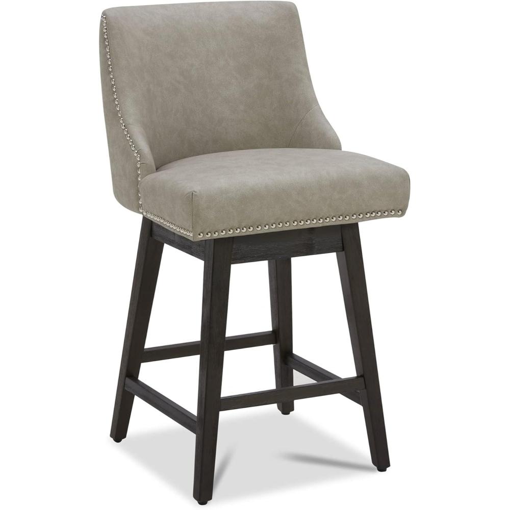 image:imageCHITA Counter Height Swivel Bar Stools Set of 2 FSC Certified Upholstered Counter Stools Modern Swivel Barstools with Wood Legs for Kitchen Island 26 Seat Height Fabric in LinenStone Grey