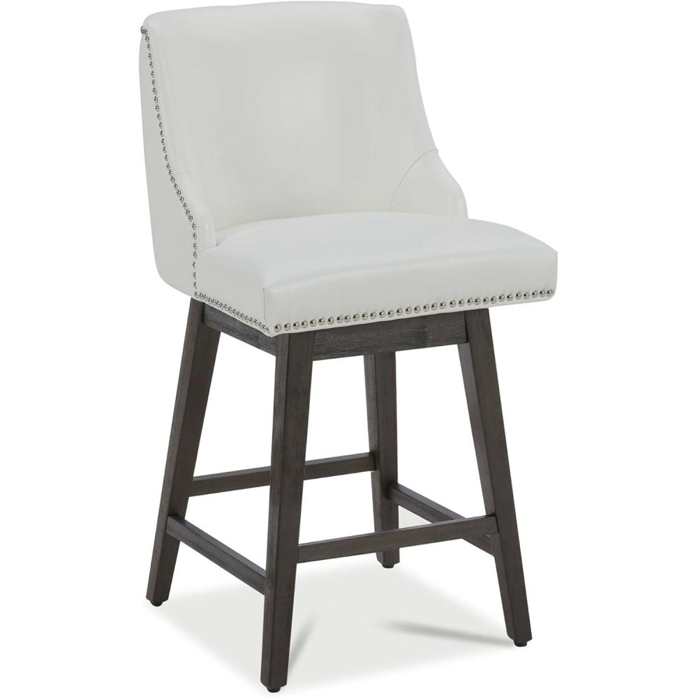 image:imageCHITA Counter Height Swivel Bar Stools Set of 2 FSC Certified Upholstered Counter Stools Modern Swivel Barstools with Wood Legs for Kitchen Island 26 Seat Height Fabric in LinenWhite