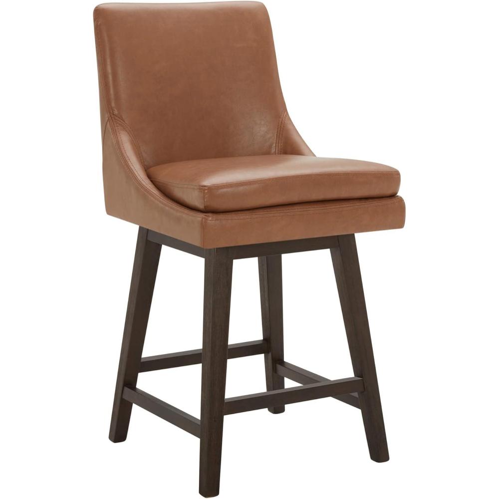 image:imageCHITA Counter Height Swivel Barstool with Back Set of 2 FSC Certified Upholstered Faux Leather Swivel Bar Stool 268 H Seat Height PU Leather in Retro BrownPu Leather in Retro Brown