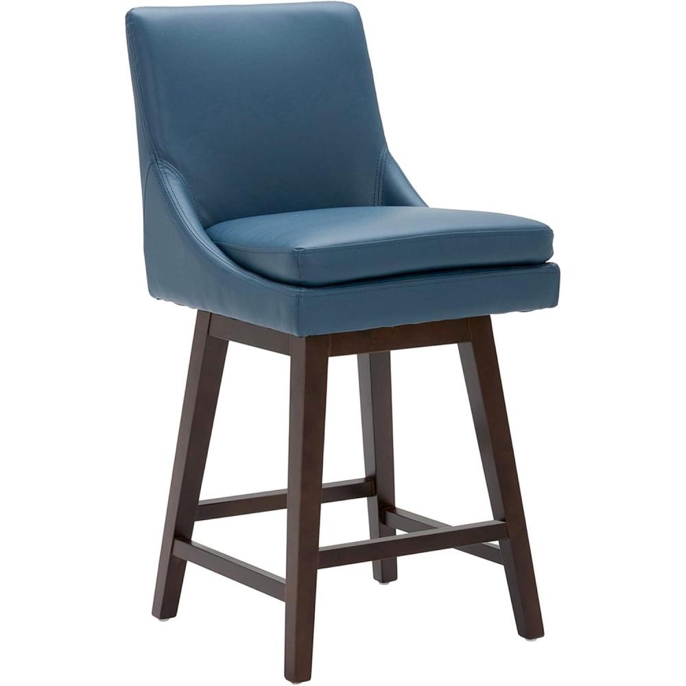 image:imageCHITA Counter Height Swivel Barstool with Back Set of 2 FSC Certified Upholstered Faux Leather Swivel Bar Stool 268 H Seat Height PU Leather in Retro BrownPu Leather in Dark Blue