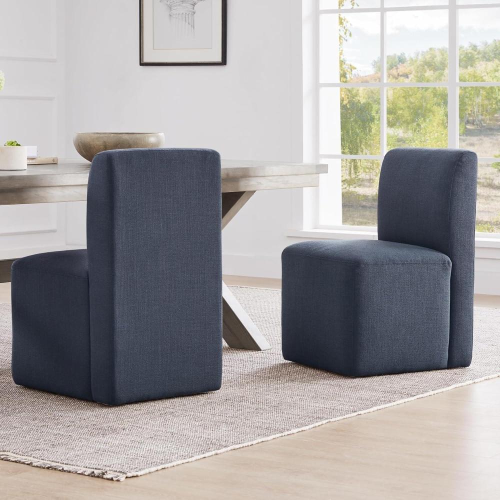 image:imageCHITA Dining Chairs with Casters Set of 2 FSC Certified Upholstered Armless Modern Rolling Dining Chairs with Rollers for Bedroom Reading Room Living Room LinenInsignia Blue