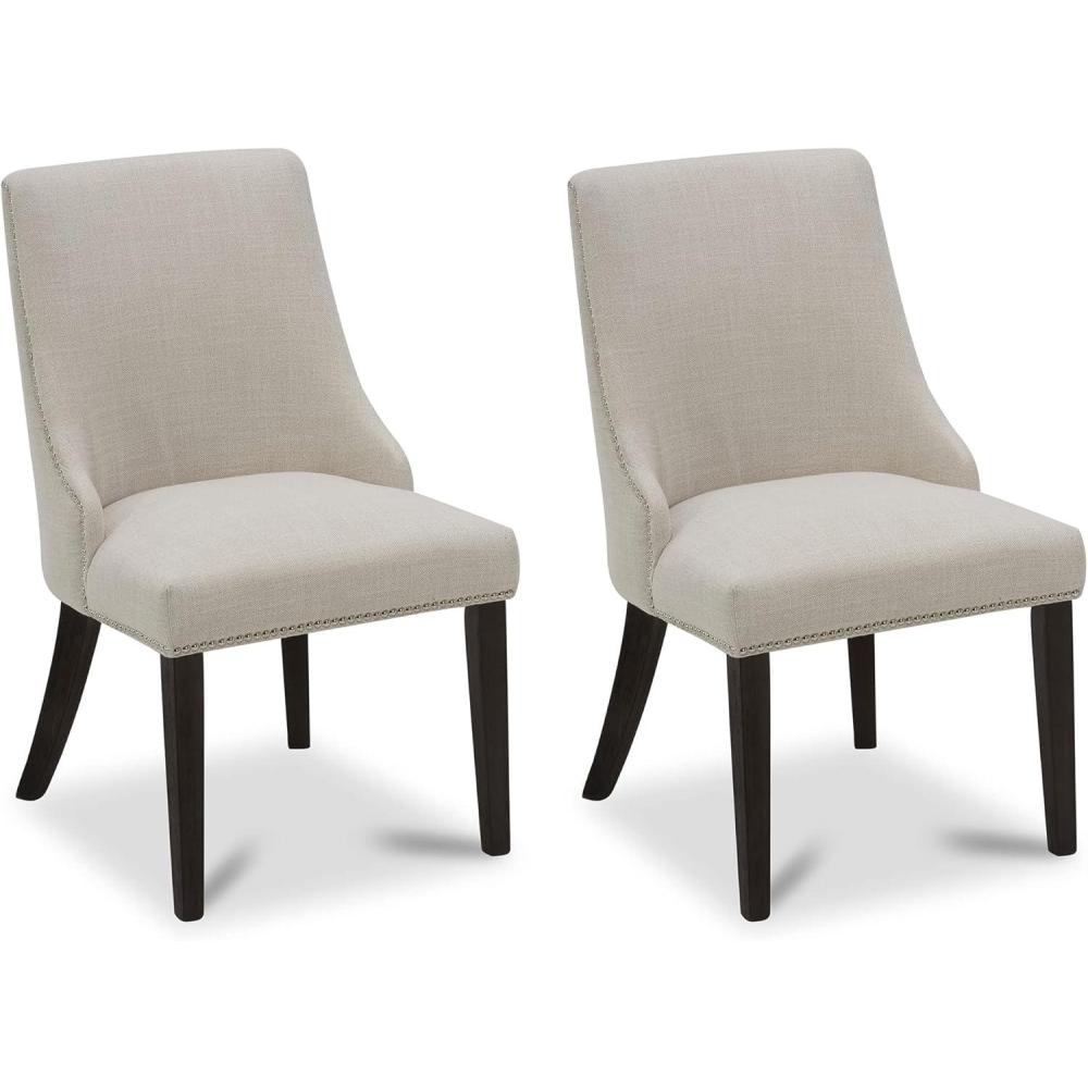 image:imageCHITA Farmhouse High Back Dining ChairsFabric Modern Upholstered Chairs Dining Room Chairs Set of 2LinenLinen