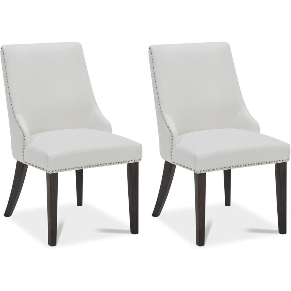 image:imageCHITA Farmhouse High Back Dining ChairsFabric Modern Upholstered Chairs Dining Room Chairs Set of 2LinenWhite
