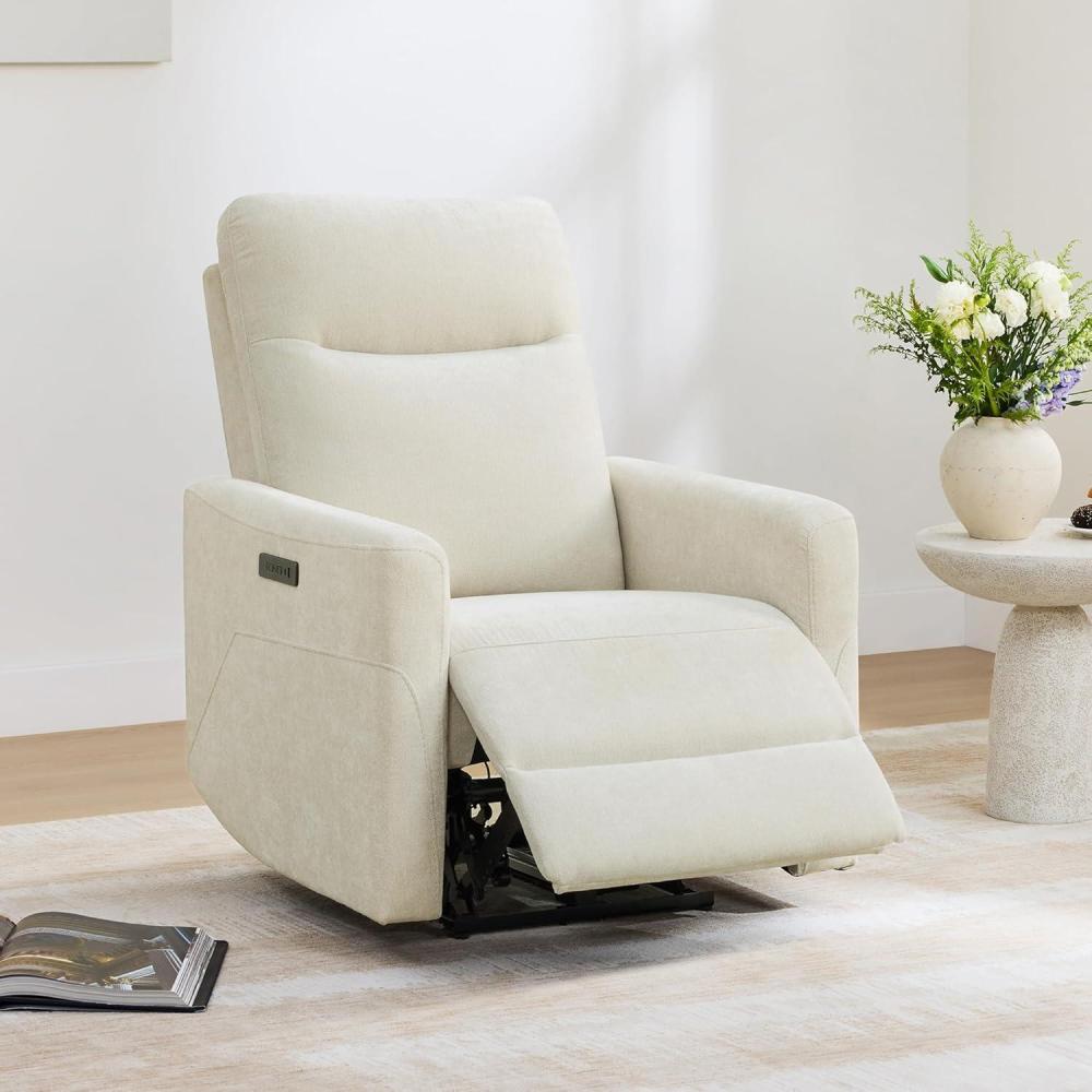 image:imageCHITA Genuine Leather Power Recliner Chair for Adults Electric Wall Hugger Recliner for Small Spaces Modern Living Room and RV Recliner Chair with Adjustable Power Headrest amp Charging Ports BrownFabric in Cream
