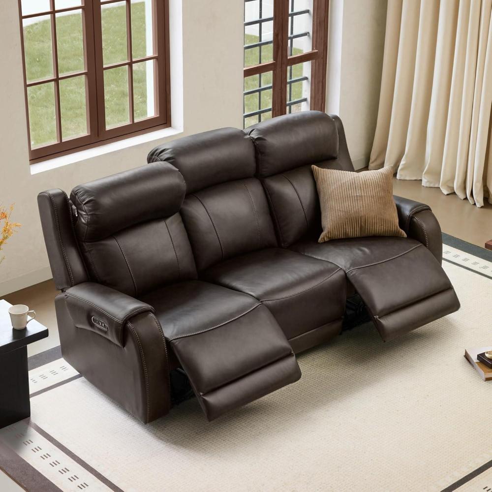 image:imageCHITA Genuine Leather Power Recliner Sofa Wall Hugger Reclining Loveseat with Console Power Headrest Dual Motor Wireless amp USB Charging Ports Recliner Couch for Living Room RV Leather in SaddleBrown