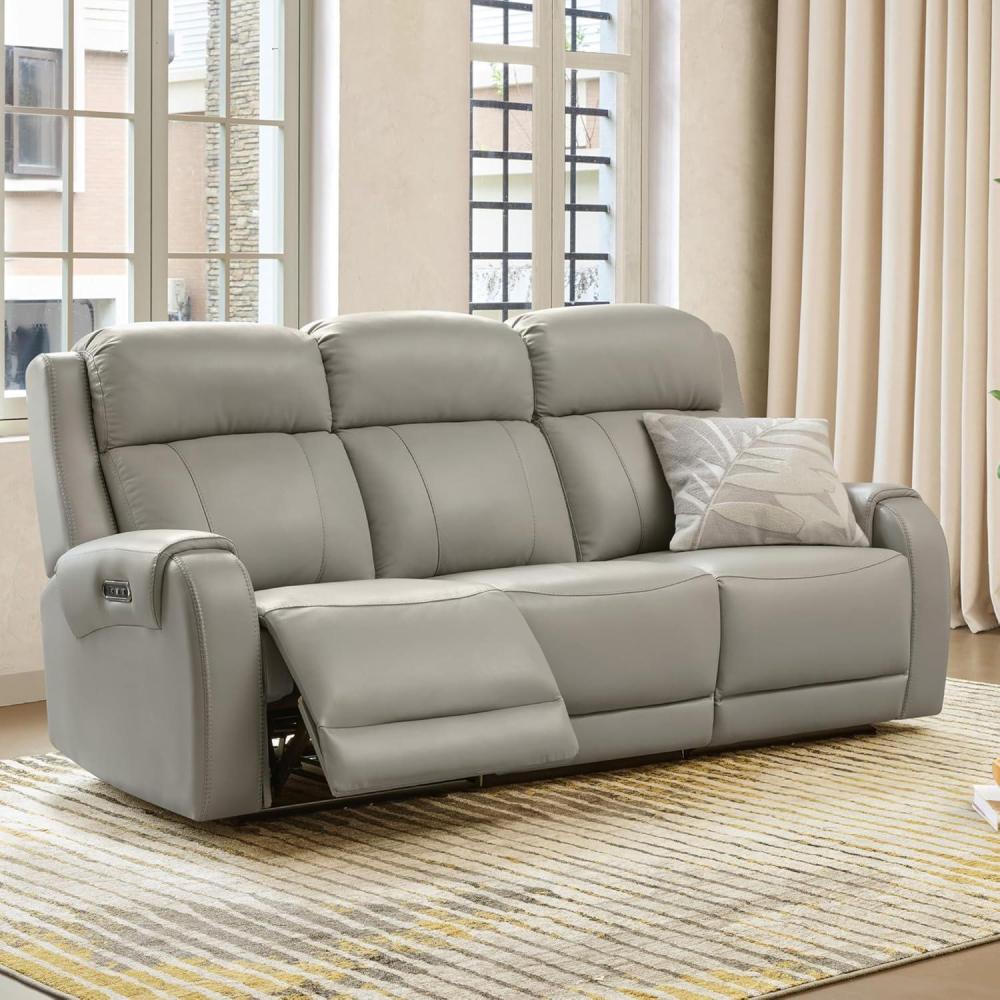 image:imageCHITA Genuine Leather Power Recliner Sofa Wall Hugger Reclining Loveseat with Console Power Headrest Dual Motor Wireless amp USB Charging Ports Recliner Couch for Living Room RV Leather in SaddleLight Gray