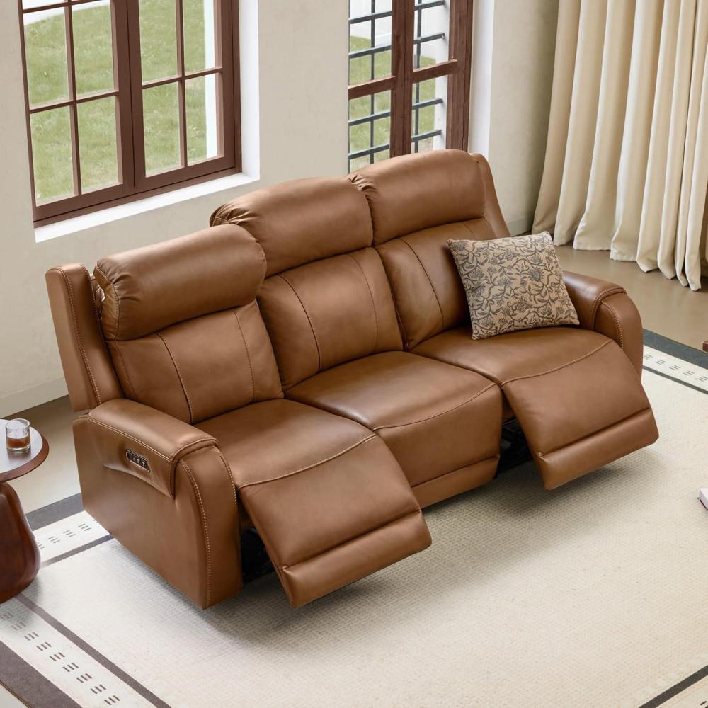 image:imageCHITA Genuine Leather Power Recliner Sofa Wall Hugger Reclining Loveseat with Console Power Headrest Dual Motor Wireless amp USB Charging Ports Recliner Couch for Living Room RV Leather in SaddleSaddle