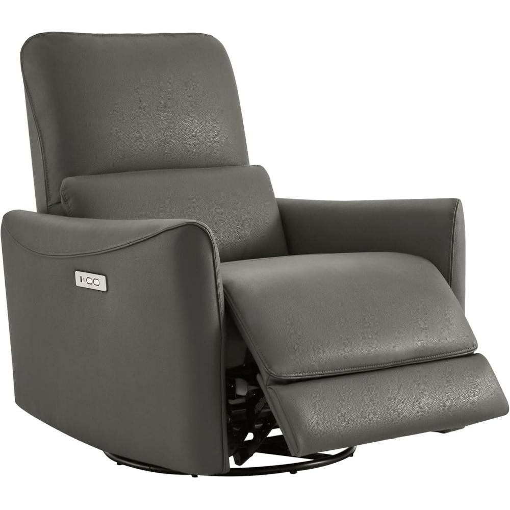 image:imageCHITA Power Recliner Chair Swivel Glider FSC Certified Upholstered Faux Leather Living Room Nursery Reclining Sofa Chair with Lumbar Support Cognac BrownCharcoalfaux Leather