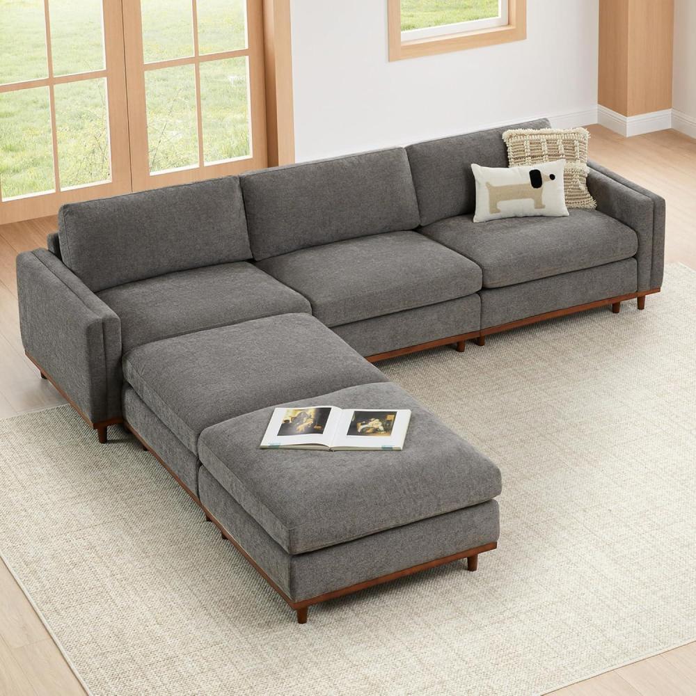 image:imageCHITA Super Large Luxury L Shape Convertible Sectional Modular Sofa Down Filled Modern Sofa with Ottoman Deep Seat Cloud Couch 118 inch Width 4 Seat Couch with Solid Wood Leg LinenGrey