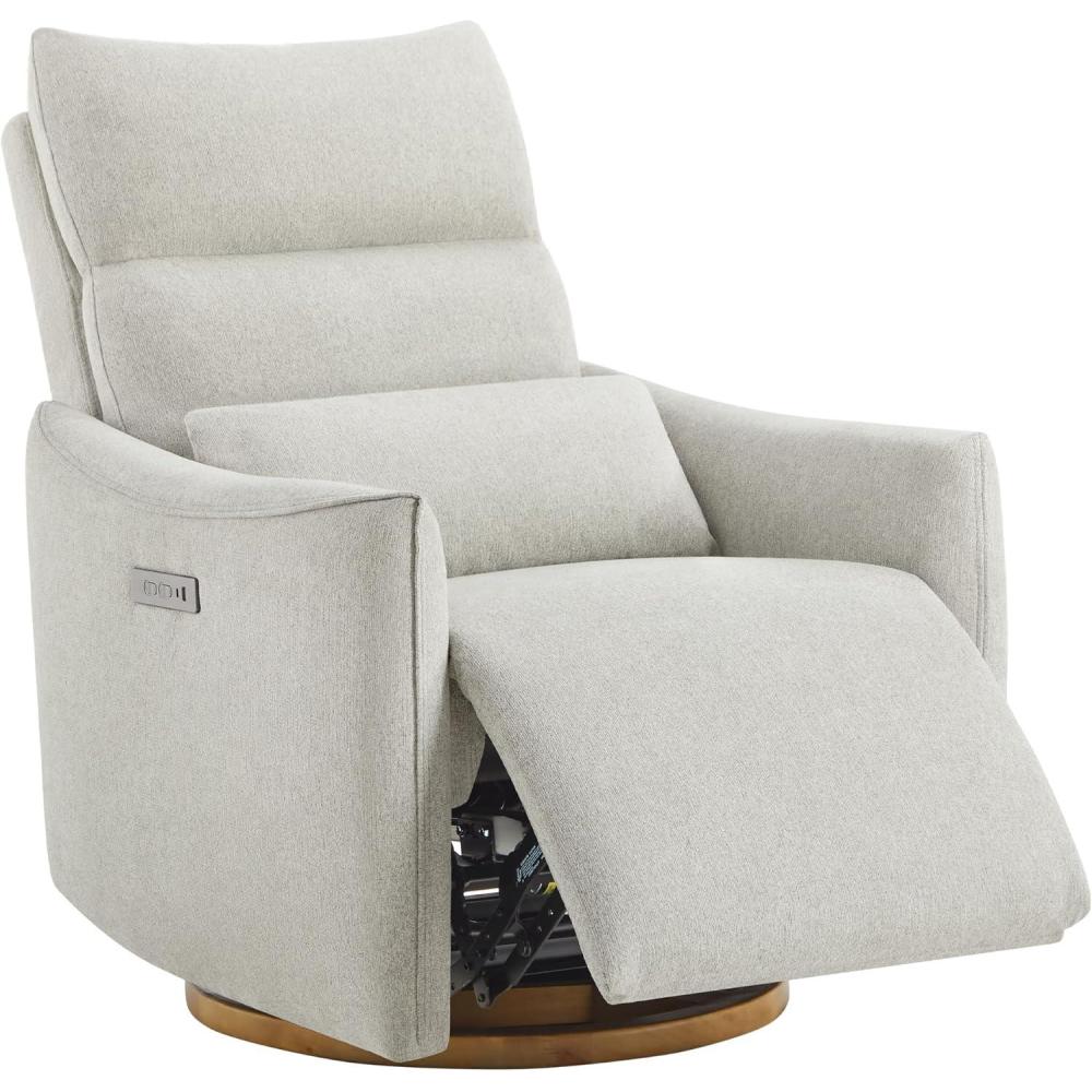 image:imageCHITA Swivel Rocker Recliner Chair Power Nursery Glider Recliner Nursery Rocking Chair with Adjustable Power Headrest FSC Certified Solid Wood Base Moss GreenCrockery Gray