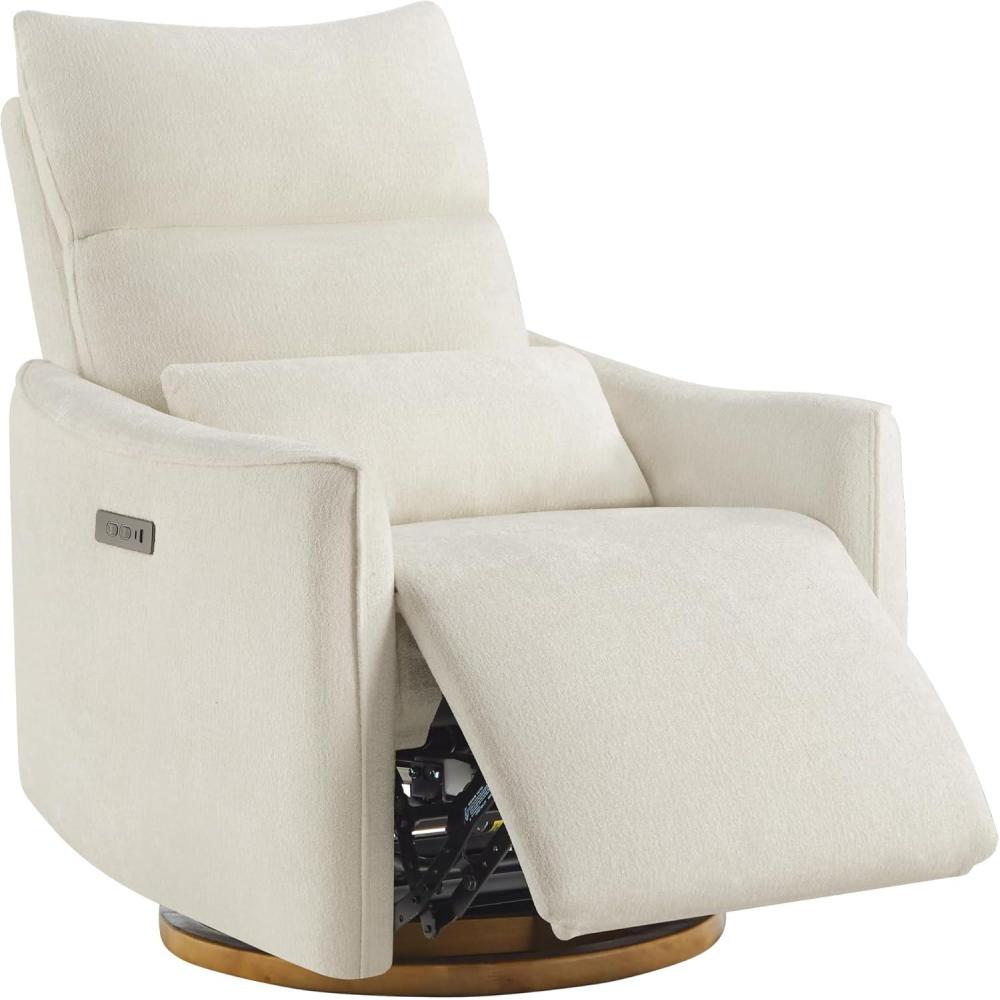 image:imageCHITA Swivel Rocker Recliner Chair Power Nursery Glider Recliner Nursery Rocking Chair with Adjustable Power Headrest FSC Certified Solid Wood Base Moss GreenCream