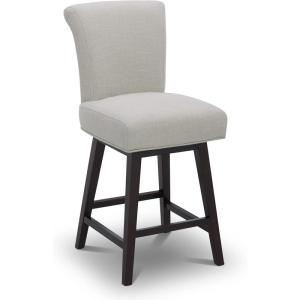 CHITA 26 Inch Counter Height Swivel Bar Stools Set of 2, FSC Certified Modern Upholstered Faux Leather Swivel Barstool Chair with Back, Creamy Grey(Linen (Performance Fabric ))