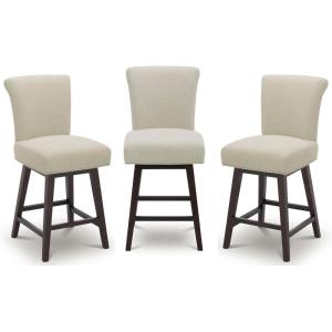 CHITA 26 Inch Counter Height Swivel Bar Stools Set of 2, FSC Certified Modern Upholstered Faux Leather Swivel Barstool Chair with Back, Creamy Grey(Linen)