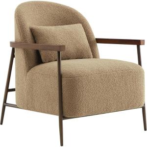 CHITA Accent Chair for Living Room Set of 2, FSC Certified Modern Upholstered Faux Sherpa Fabric Armchair with Metal Frame and Wooden Armrests, Camel(Camel)