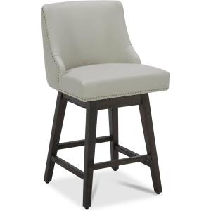 CHITA Counter Height Swivel Bar Stools Set of 2, FSC Certified Upholstered Counter Stools, Modern Swivel Barstools with Wood Legs for Kitchen Island, 26″ Seat Height, Fabric in Linen(Cream Grey)