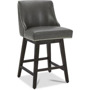 CHITA Counter Height Swivel Bar Stools Set of 2, FSC Certified Upholstered Counter Stools, Modern Swivel Barstools with Wood Legs for Kitchen Island, 26″ Seat Height, Fabric in Linen(Retro Grey)