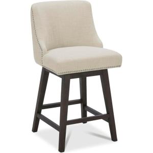 CHITA Counter Height Swivel Bar Stools Set of 2, FSC Certified Upholstered Counter Stools, Modern Swivel Barstools with Wood Legs for Kitchen Island, 26″ Seat Height, Fabric in Linen(Linen)