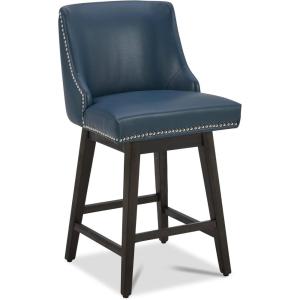 CHITA Counter Height Swivel Bar Stools Set of 2, FSC Certified Upholstered Counter Stools, Modern Swivel Barstools with Wood Legs for Kitchen Island, 26″ Seat Height, Fabric in Linen(Blue)