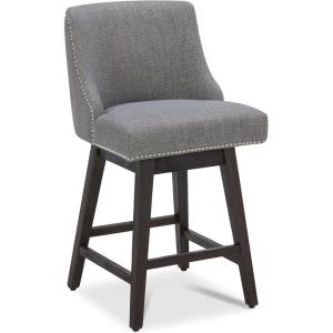 CHITA Counter Height Swivel Bar Stools Set of 2, FSC Certified Upholstered Counter Stools, Modern Swivel Barstools with Wood Legs for Kitchen Island, 26″ Seat Height, Fabric in Linen(Fog)