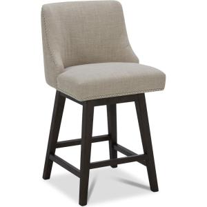CHITA Counter Height Swivel Bar Stools Set of 2, FSC Certified Upholstered Counter Stools, Modern Swivel Barstools with Wood Legs for Kitchen Island, 26″ Seat Height, Fabric in Linen(Tan)