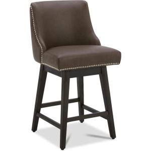 CHITA Counter Height Swivel Bar Stools Set of 2, FSC Certified Upholstered Counter Stools, Modern Swivel Barstools with Wood Legs for Kitchen Island, 26″ Seat Height, Fabric in Linen(Chocolate)