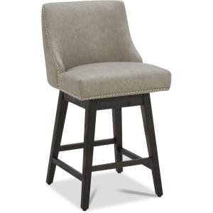 CHITA Counter Height Swivel Bar Stools Set of 2, FSC Certified Upholstered Counter Stools, Modern Swivel Barstools with Wood Legs for Kitchen Island, 26″ Seat Height, Fabric in Linen(Stone Grey)