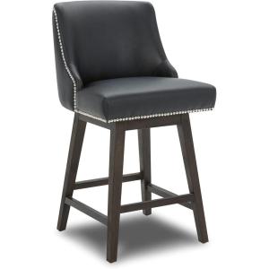 CHITA Counter Height Swivel Bar Stools Set of 2, FSC Certified Upholstered Counter Stools, Modern Swivel Barstools with Wood Legs for Kitchen Island, 26″ Seat Height, Fabric in Linen(Black)