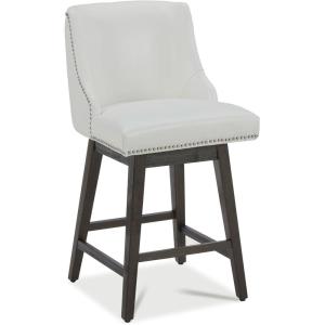 CHITA Counter Height Swivel Bar Stools Set of 2, FSC Certified Upholstered Counter Stools, Modern Swivel Barstools with Wood Legs for Kitchen Island, 26″ Seat Height, Fabric in Linen(White)