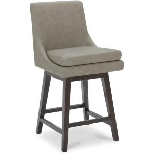CHITA Counter Height Swivel Barstool with Back Set of 2, FSC Certified Upholstered Faux Leather Swivel Bar Stool, 26.8″ H Seat Height, PU Leather in Retro Brown(Pu Leather in Stone Gray)
