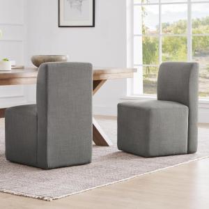 CHITA Dining Chairs with Casters Set of 2, FSC Certified Upholstered Armless Modern Rolling Dining Chairs with Rollers for Bedroom Reading Room Living Room, Linen(Grey)