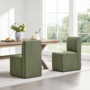 CHITA Dining Chairs with Casters Set of 2, FSC Certified Upholstered Armless Modern Rolling Dining Chairs with Rollers for Bedroom Reading Room Living Room, Linen(Moss Green)