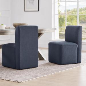CHITA Dining Chairs with Casters Set of 2, FSC Certified Upholstered Armless Modern Rolling Dining Chairs with Rollers for Bedroom Reading Room Living Room, Linen(Insignia Blue)