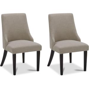 CHITA Farmhouse High Back Dining Chairs,Fabric Modern Upholstered Chairs, Dining Room Chairs Set of 2,Linen(Flax Beige)
