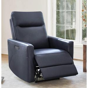 CHITA Genuine Leather Power Recliner Chair for Adults, Electric Wall Hugger Recliner for Small Spaces, Modern Living Room and RV Recliner Chair with Adjustable Power Headrest & Charging Ports, Brown(Genuine Leather in Navy Blue)