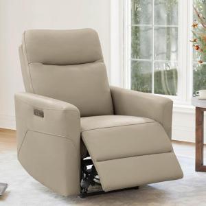 CHITA Genuine Leather Power Recliner Chair for Adults, Electric Wall Hugger Recliner for Small Spaces, Modern Living Room and RV Recliner Chair with Adjustable Power Headrest & Charging Ports, Brown(Genuine Leather in Latte Tan)