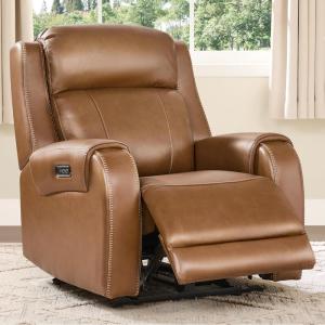 CHITA Genuine Leather Power Recliner Chair for Adults, Electric Wall Hugger Recliner with Adjustable Power Headrest & USB/Type-C Ports, Compact for Small Spaces & Living Rooms, Saddle Brown(Saddle)