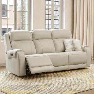 CHITA Genuine Leather Power Recliner Sofa, Wall Hugger Reclining Loveseat with Console, Power Headrest, Dual Motor, Wireless & USB Charging Ports, Recliner Couch for Living Room, RV, Leather in Saddle(Cream)