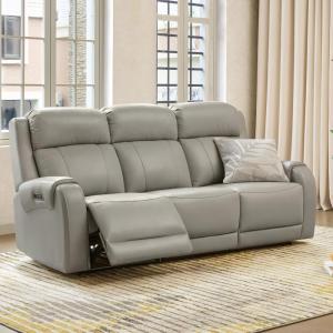 CHITA Genuine Leather Power Recliner Sofa, Wall Hugger Reclining Loveseat with Console, Power Headrest, Dual Motor, Wireless & USB Charging Ports, Recliner Couch for Living Room, RV, Leather in Saddle(Light Gray)