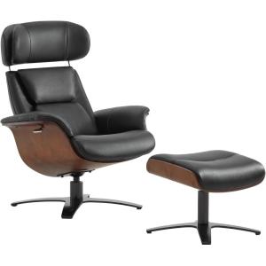 CHITA Genuine Leather Reclining Swivel Chair with Adjustable Headrest and Ottoman for Living Room, Saddle(Black)