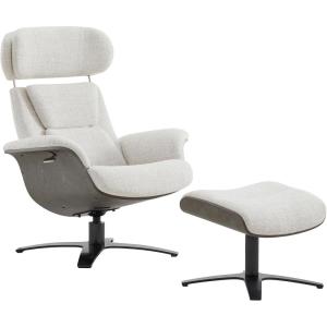 CHITA Genuine Leather Reclining Swivel Chair with Adjustable Headrest and Ottoman for Living Room, Saddle(White (Multi-colored))