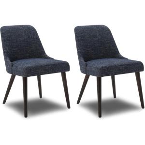 CHITA Mid-Century Modern Dining Chair, Upholstered Fabric Accent Chair for Dining Room, Set of 2, Flax Beige in Fabric(Dark Blue in Fabric)